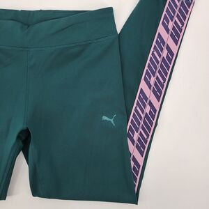 Puma Teal Leggings with Pink Side Logo Strip